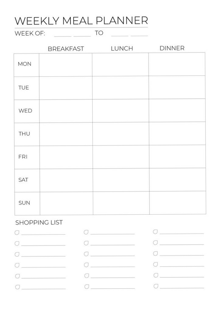 Weekly Meal Planner A4 PDF Printable Template — 📌 📊 romanticize your routine