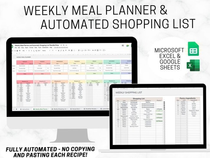 Weekly Meal Planner & Auto Shopping List Sheets — 👰 💍 stay inspired all year long