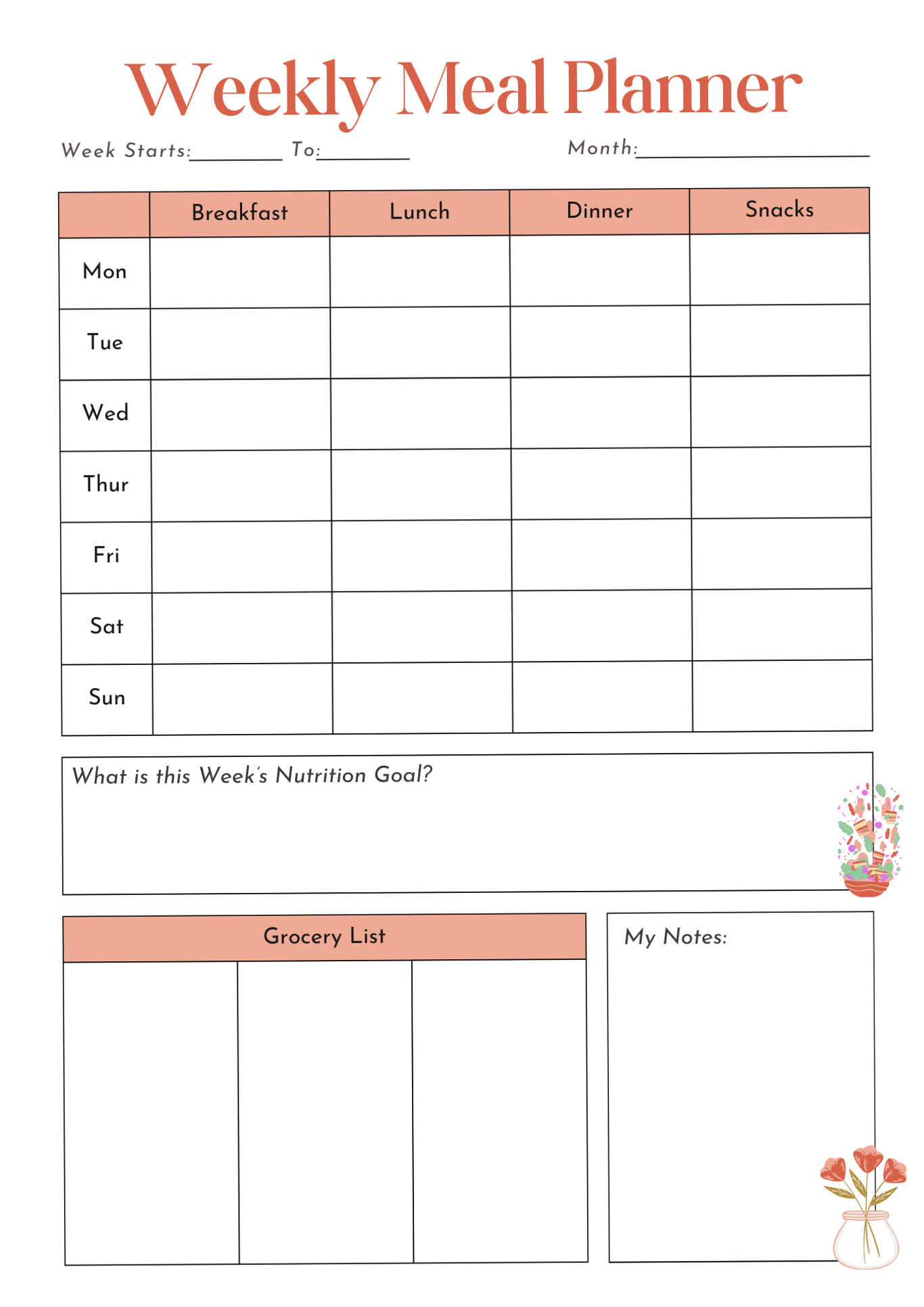 Weekly Meal Planner | Digital Design | Creative Planner Asset — 📝 📝 stay inspired all year long
