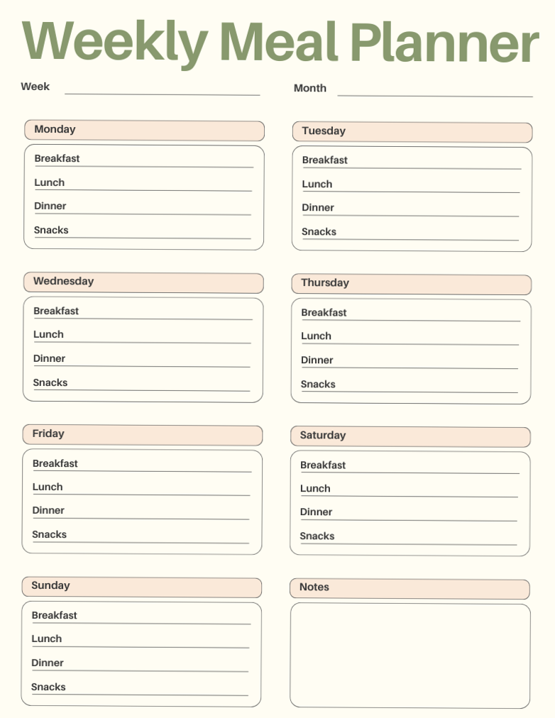 Weekly Meal Planner Digital Design | Creative Asset — 🌿 🤍 romanticize your routine