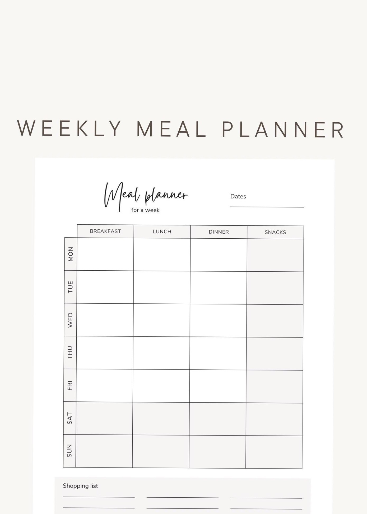 🪄 🪄 Weekly Meal Planner | Instant Download | Digital Design | dream life manifestation
