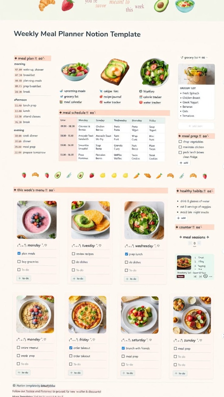 Weekly Meal Planner Notion Template | Digital Layout — 🤍 ☁️ game-changing digital system