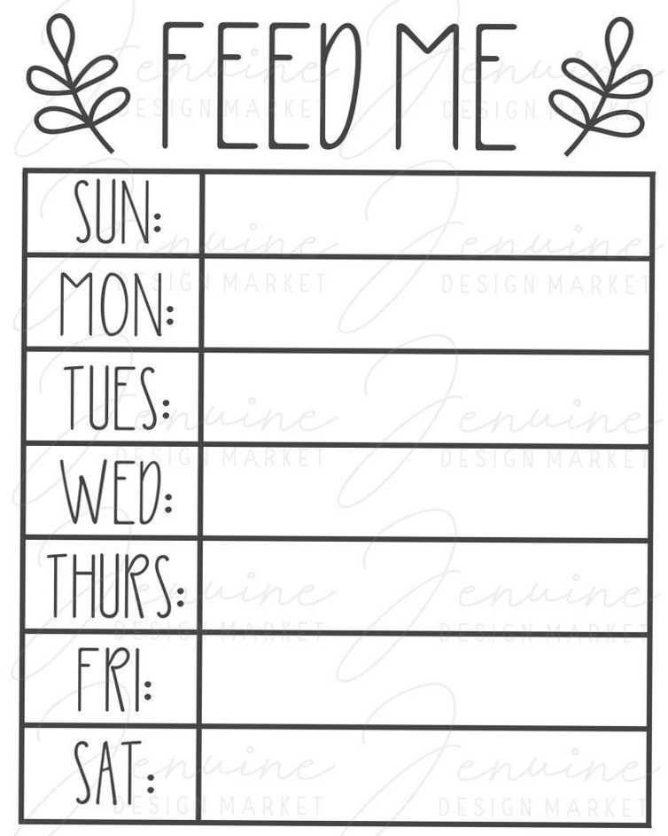 Weekly Menu SVG Planner — Feed Me Board Design — 🌈 📍 romanticize your routine