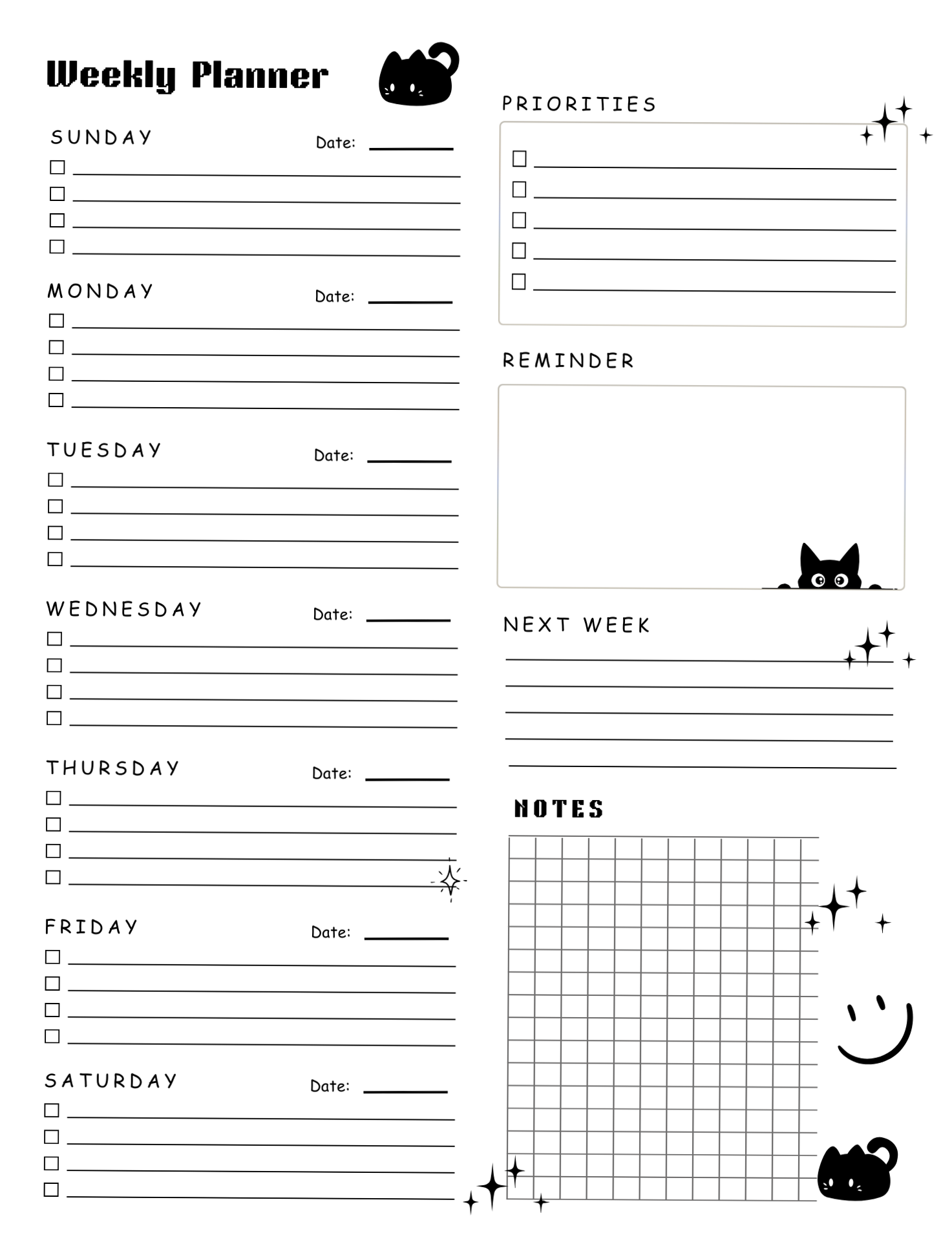 Weekly Planner-Cat Design. Plan your week with this Planner. 58 — 🥂 💌 stay inspired all year long