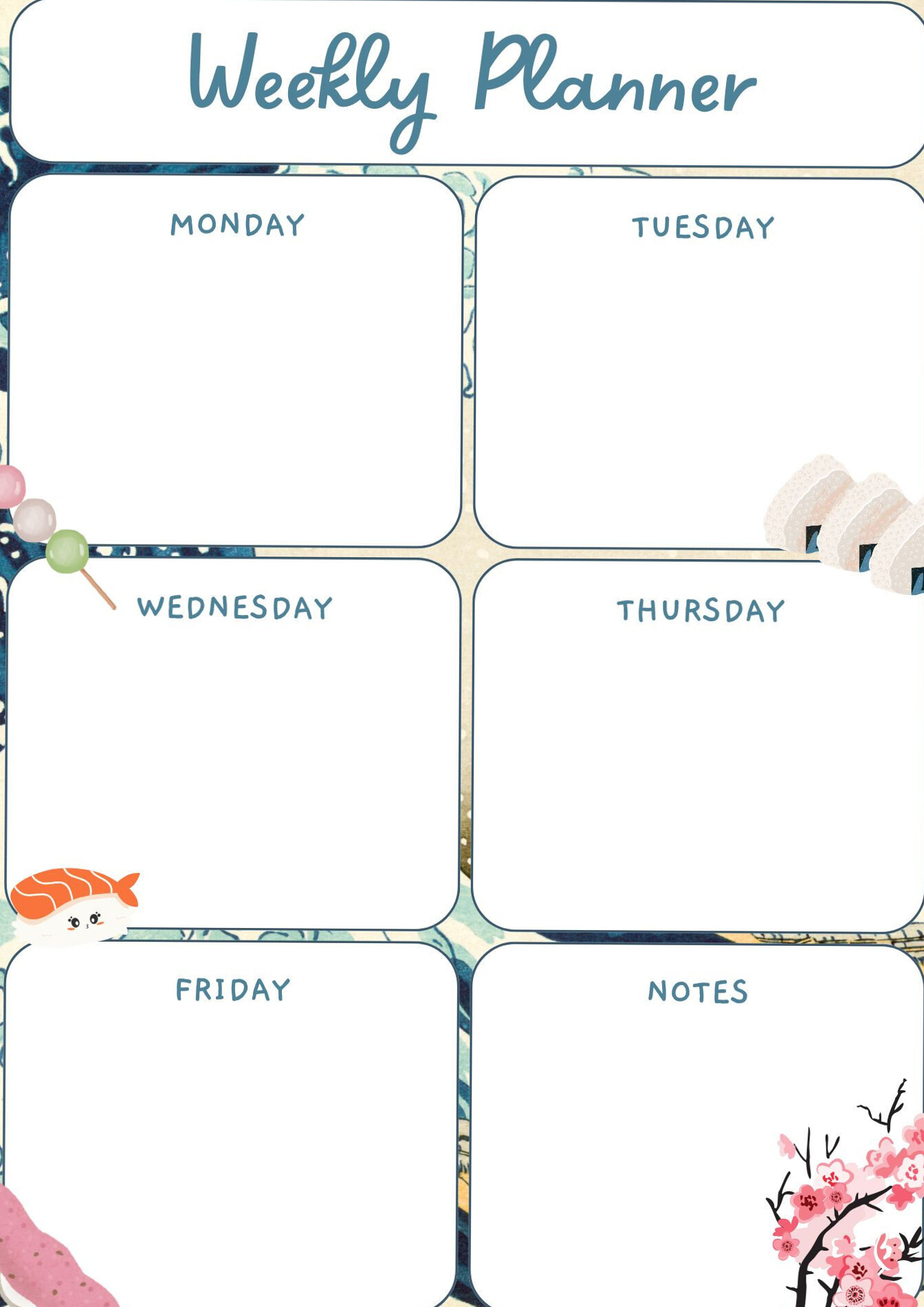 🪄 📍 Weekly Planner | Japanese Aesthetic | Sushi & Sakura Organizer | romanticize your routine