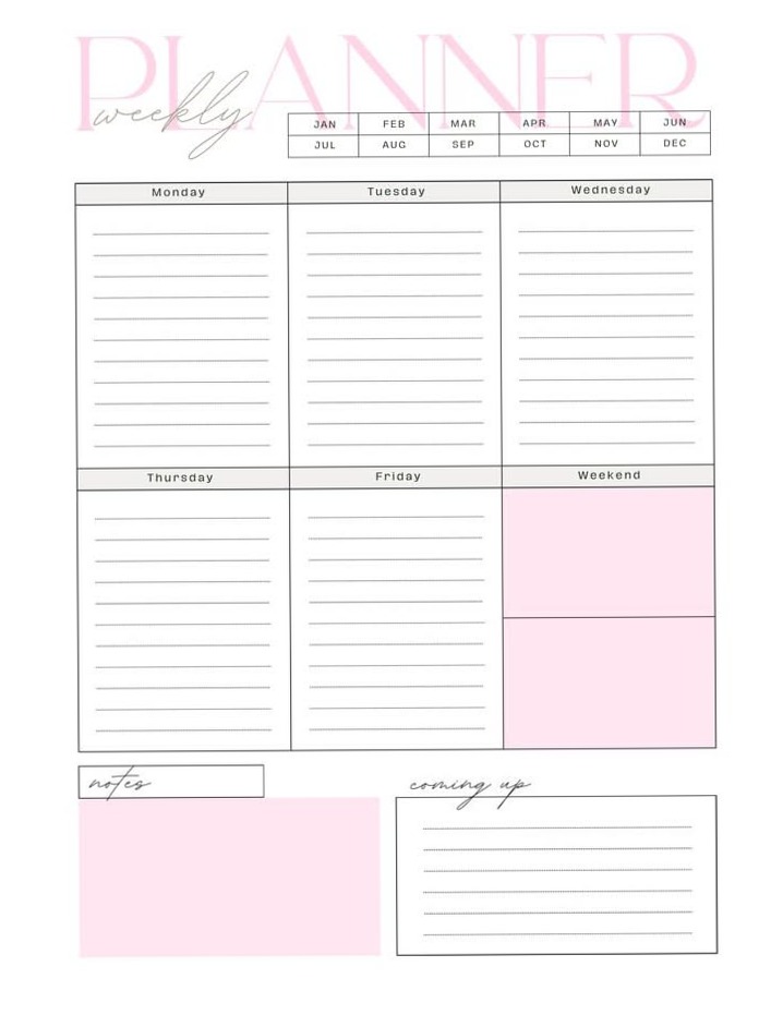 Weekly Planner — Pink & White Digital Design — 📝 📝 romanticize your routine