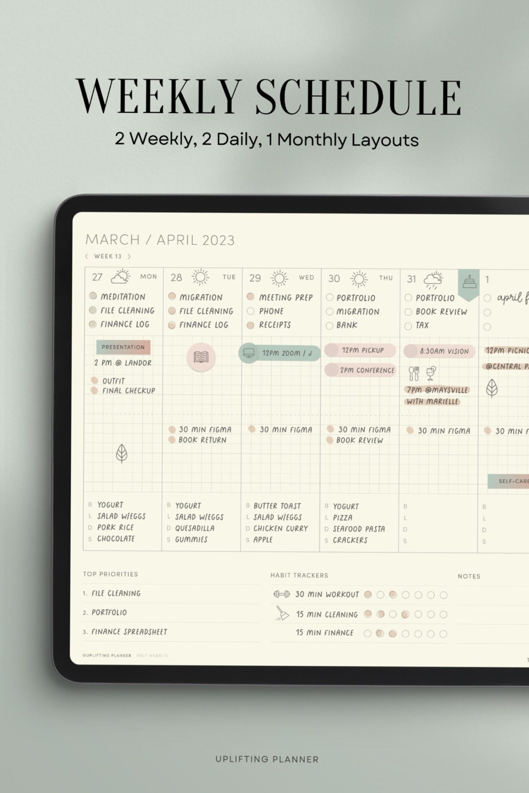 Weekly Schedule & Digital Planner Templates for GoodNotes & Bujo — 🌿 ☁️ dream life manifestation
