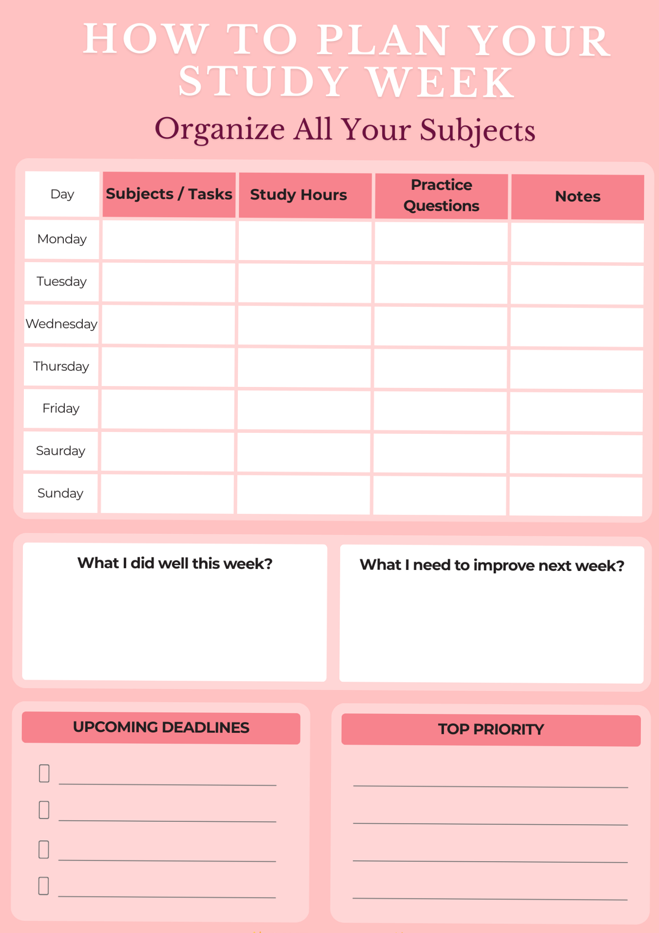 ☁️ 🤍 Weekly Study Plan Template for All Subjects | secret to staying productive