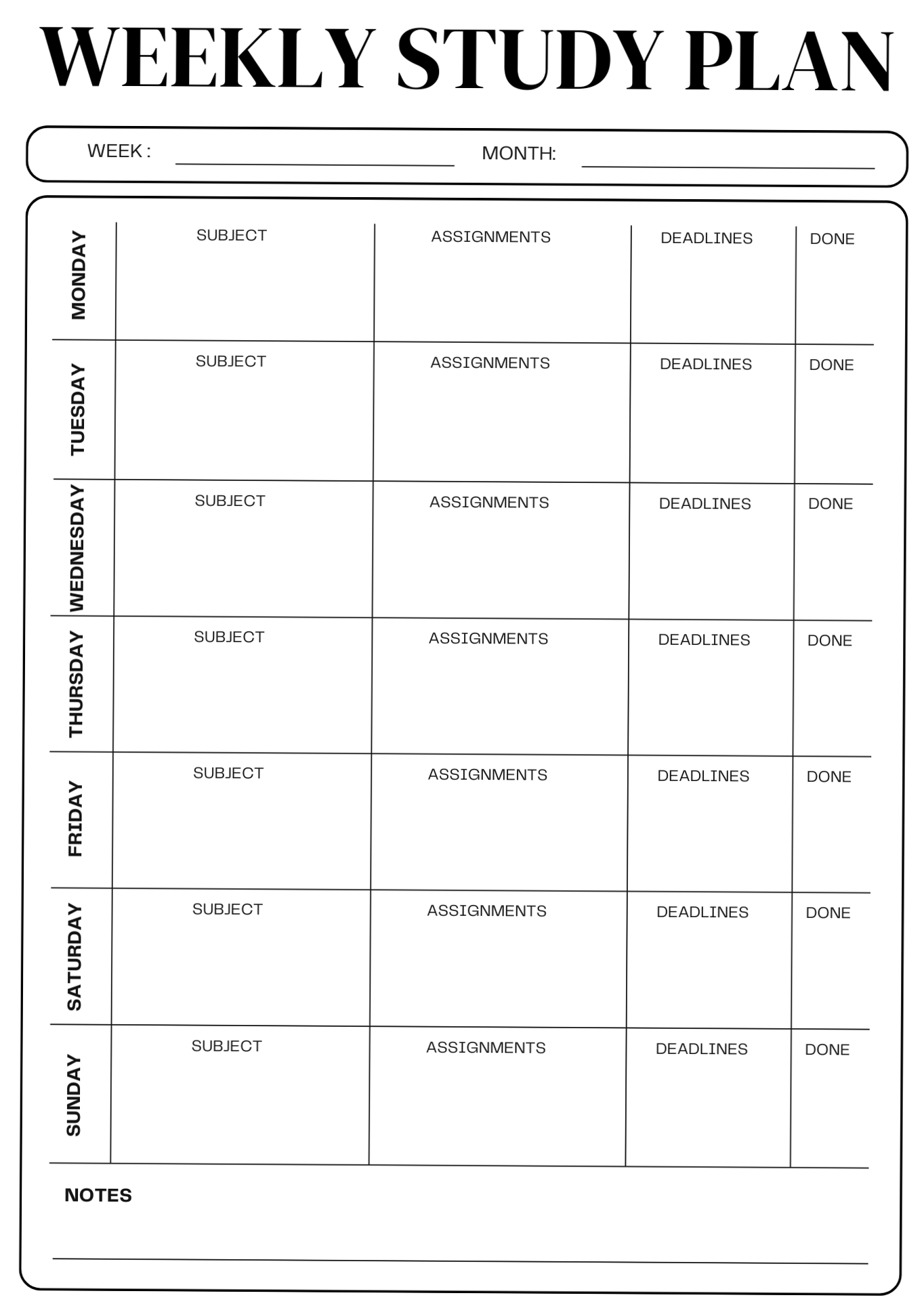 Weekly Study Planner — A4, A5, US Letter Printable — 👰 🥂 secret to staying productive