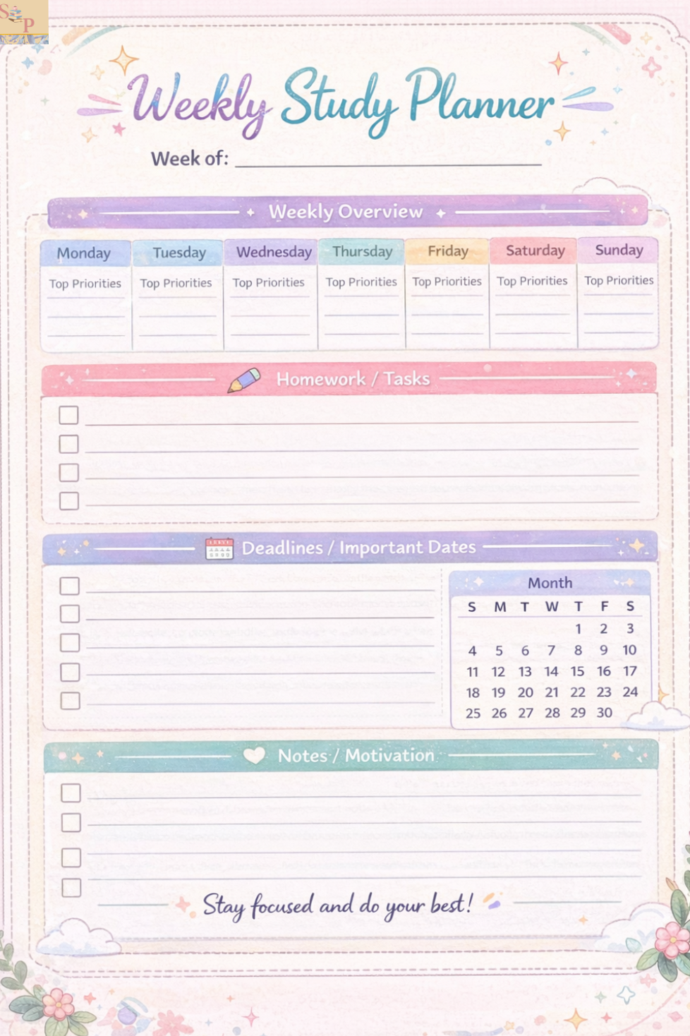 🪄 🖌️ Weekly Study Planner for Students (Printable) | secret to staying productive