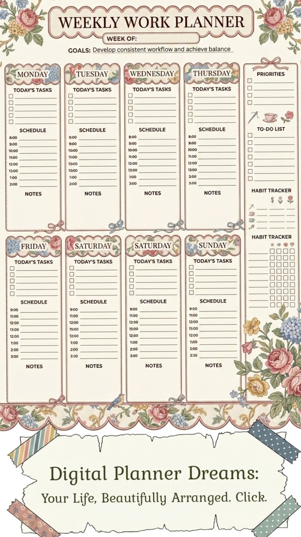 📊 🖇️ Weekly Workout Planner — Floral Design Aesthetics | secret to staying productive