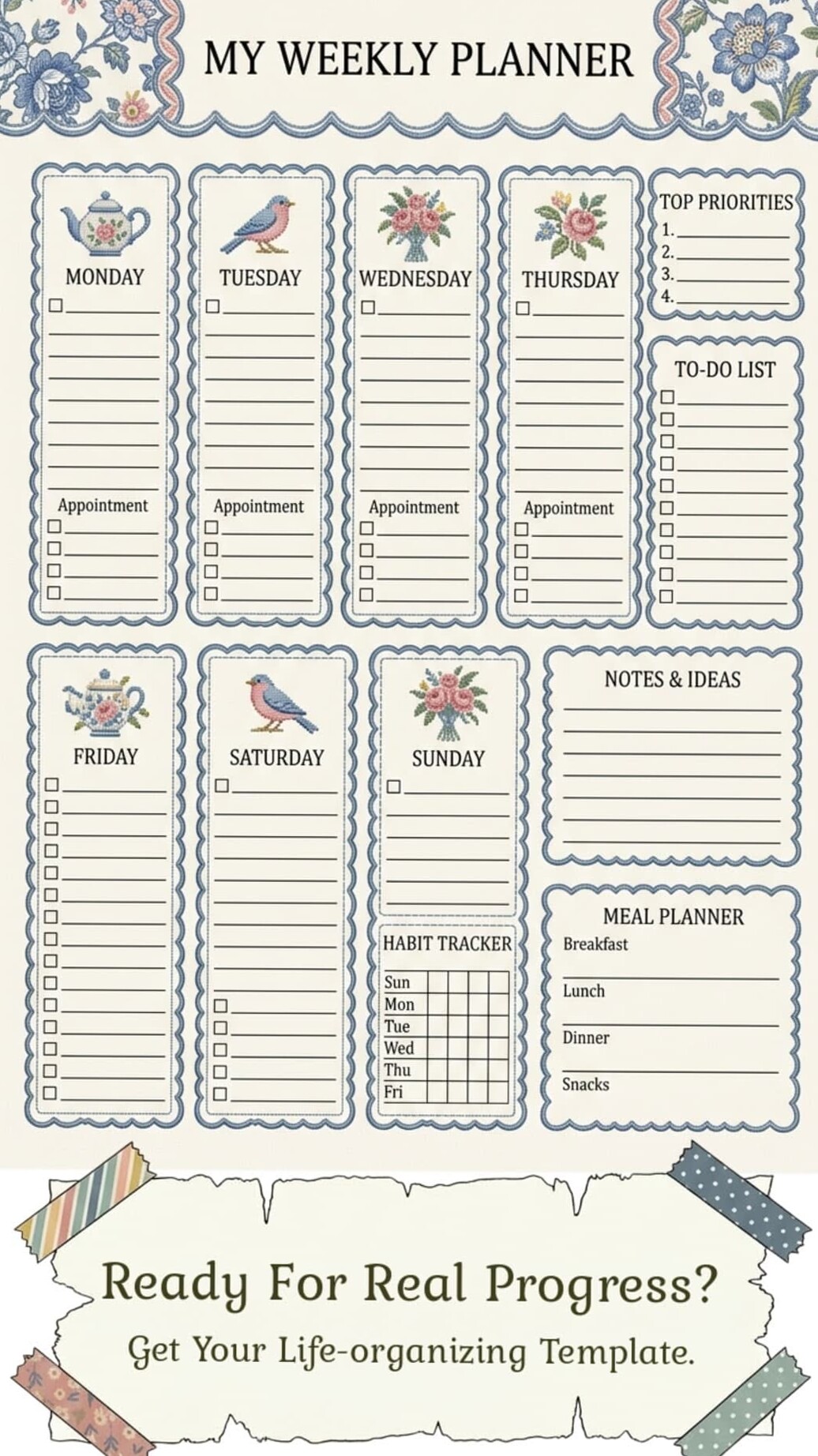 Whimsical Floral Weekly Planner Inspiration — 🪄 📍 secret to staying productive