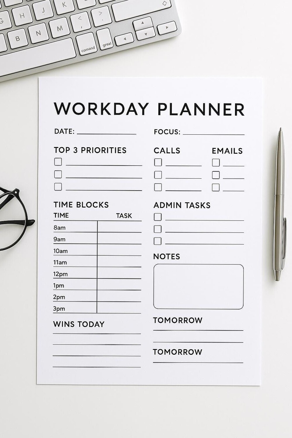🌸 👰 Workday Planner PDF | Minimal Daily Productivity Sheet | romanticize your routine