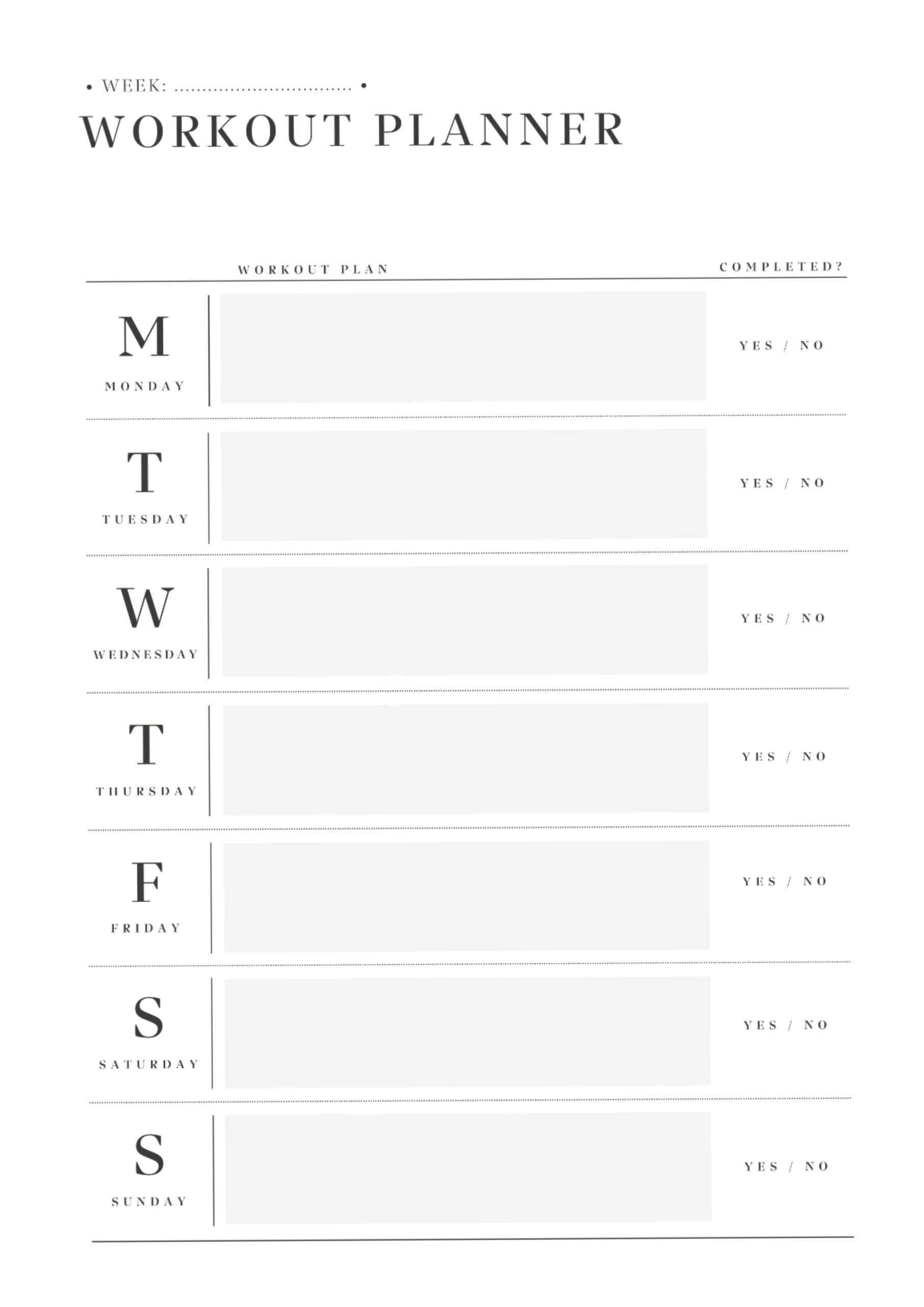 Workout Meal Planner Template — Weekly Schedule A4/A5/A6 (1663) — 🌿 ✨ romanticize your routine