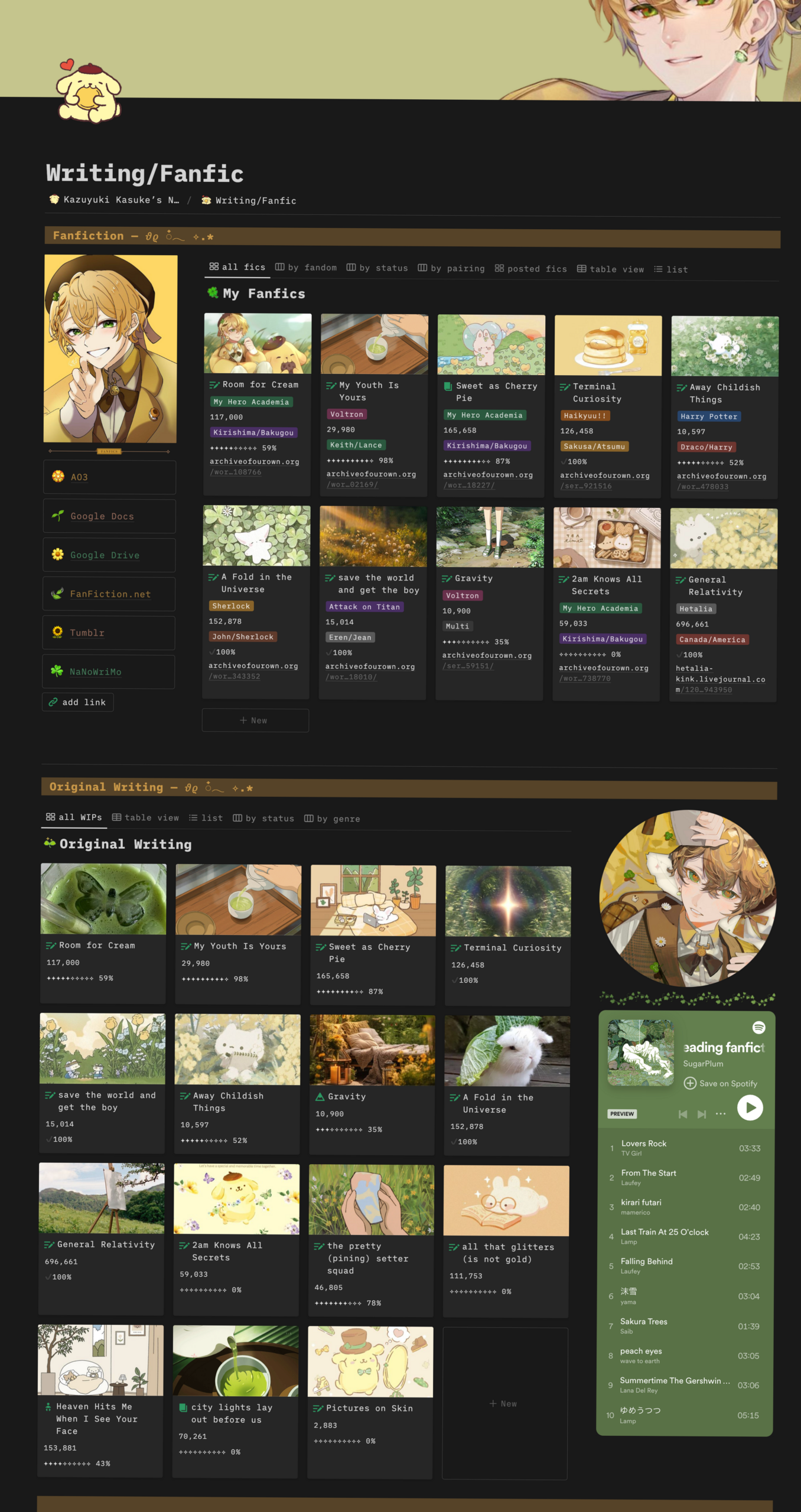 Writing/Fanfic Notion: Digital Design & Creative Planner Templates — ✨ ✨ only tool for life admin