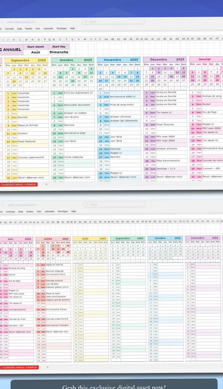 Year at a Glance Excel Calendar Template 2025 — 📊 📌 dream life manifestation